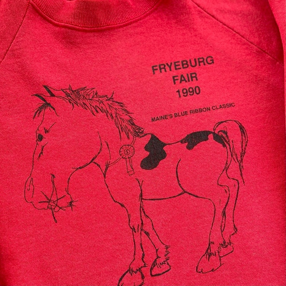 Vintage ‘90 Fryeburg Fair Maine’s Blue Ribbon Classic Horse Caricature Sweater